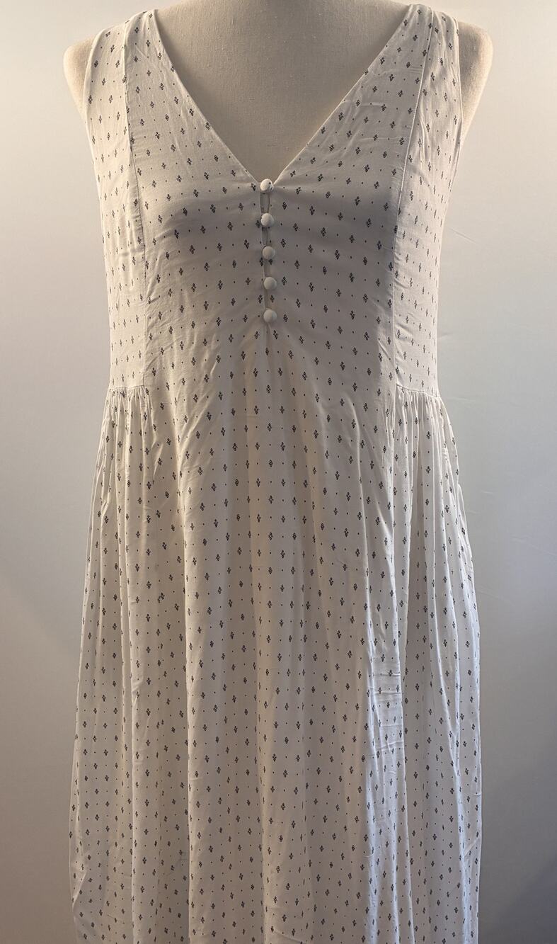 HATCH White Geometric Micro Print Sleeveless V-Neck Midi Dress Size 0 / XS